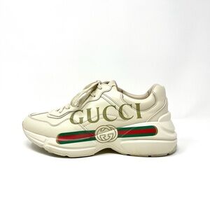 Gucci Rhyton Vintage GG Logo Leather Sneaker Sneakers Shoes Ivory Cream 37.5 7.5
